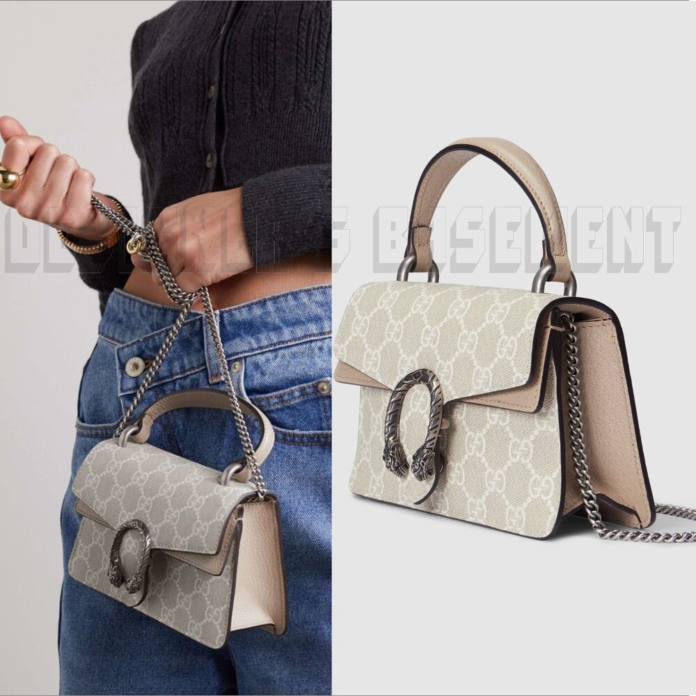 GUCCI off White Beige GG Supreme canvas Mini Dionysus Top Handle chain bag NIB🎁